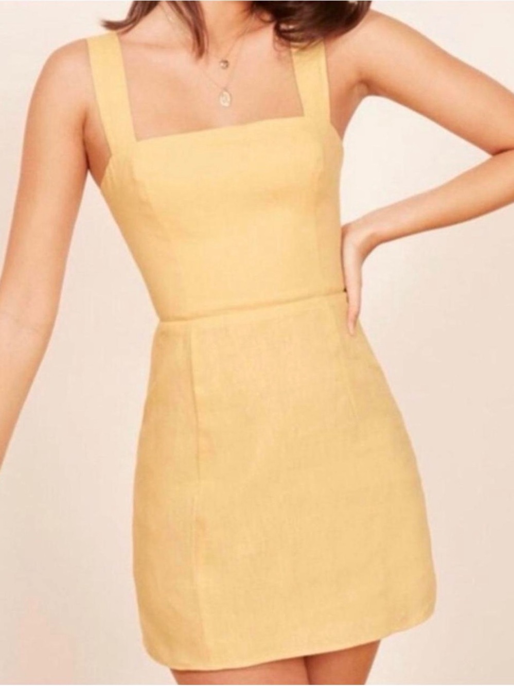 Reformation Yellow Square-Neck Mini Dress